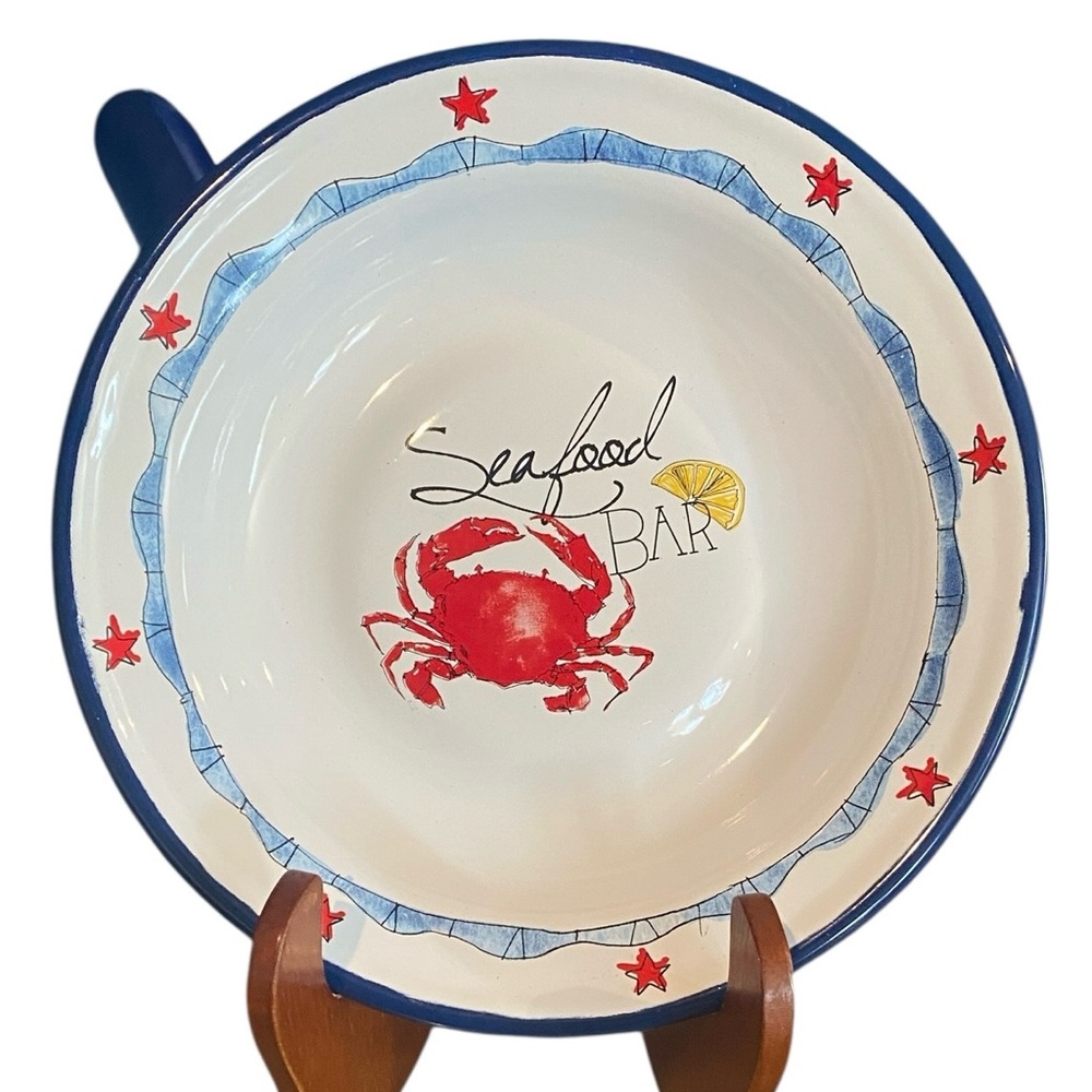 Seafood Bar Crab Metal 7.5” Serving Bowl - Red, Blue, White